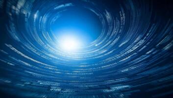 A swirling vortex of digital data and light. photo