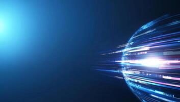 Abstract digital representation of speed and technology with glowing effects. photo