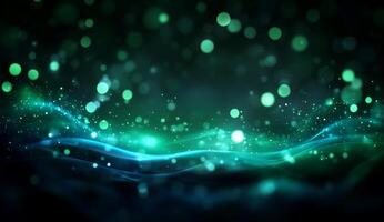 Abstract digital background with glowing particles and waves. photo