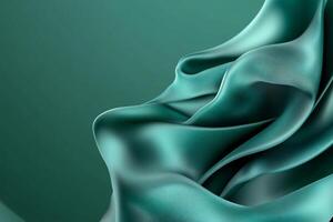 Elegant teal fabric drapes, creating a smooth and flowing texture. photo