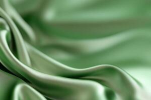 Close-up of smooth, flowing green fabric with soft textures. photo