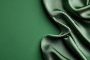 A smooth, dark green fabric draped elegantly, showcasing texture and color. photo