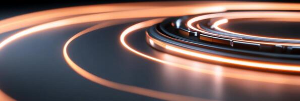 Abstract image of glowing circular lines on a dark surface. photo