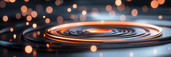 Abstract image of ripples with glowing particles in a dark environment. photo