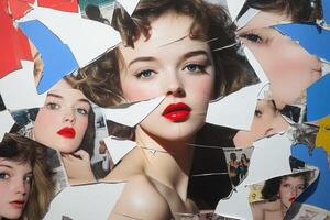 A fragmented portrait of a woman, showcasing beauty and identity themes. photo