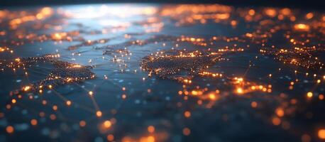 A network of lights and dots on a dark background photo