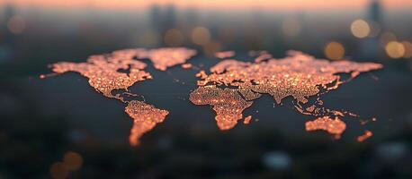 World map with lights and bokeh photo