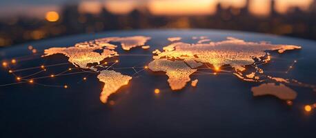 The world map with network connections photo