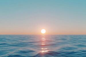 The sun is setting over the ocean in this 3d render photo