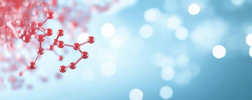 Molecular structure against a soft blue background with bokeh effect. photo