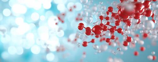 Abstract representation of molecular structures with red and clear spheres. photo