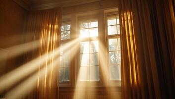Sunlight streams through a window, illuminating the room with warmth. photo