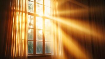 Sunlight streaming through a window with sheer curtains. photo