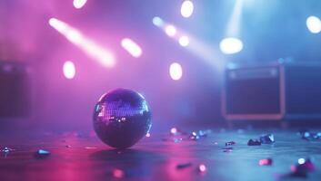 A disco ball reflecting colorful lights on a dance floor. photo