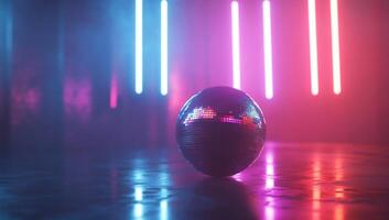 A disco ball reflecting colorful lights in a vibrant setting. photo