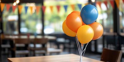 A colorful arrangement of balloons in a festive setting. photo