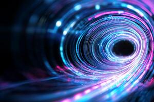 A vibrant digital tunnel with swirling lights and colors. photo