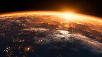 Sunrise over earth from space photo