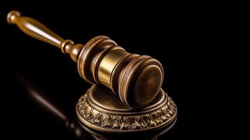 Judge's gavel on black background photo