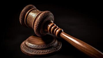 Judge's gavel on black background photo