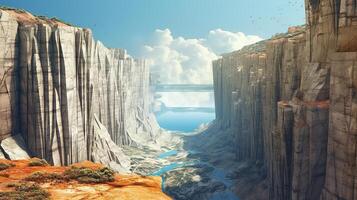 A canyon with a river flowing through it photo