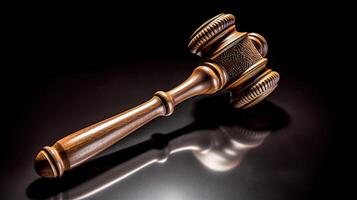 A wooden gavel on a black surface photo