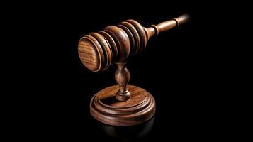 Wooden gavel on black background photo