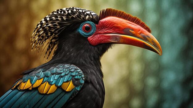 un vistoso pájaro con un largo pico y un largo cola foto