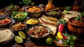 A table with various mexican dishes photo