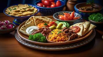 A plate of food with different types of food photo