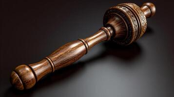 A wooden gavel on a black surface photo