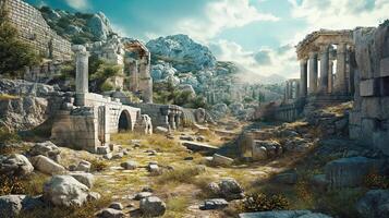 The ruins of a city in the middle of the desert photo