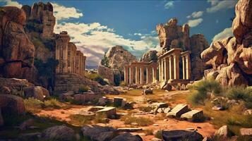 Ancient ruins in the desert with a sky background photo