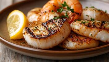 Grilled scallops with lemon and parsley photo