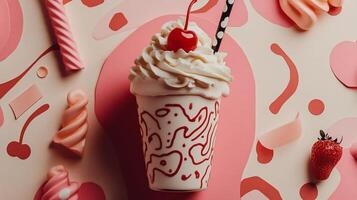 Whipped cream milkshake in a decorated cup photo