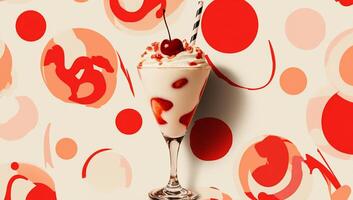 Refreshing cherry milkshake in glass photo