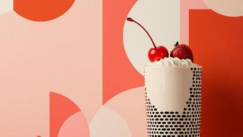 Strawberry milkshake with cherries photo