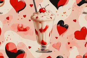 A pattern with hearts and milkshakes photo