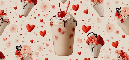 A pattern of hearts and ice cream with a cherry on top photo