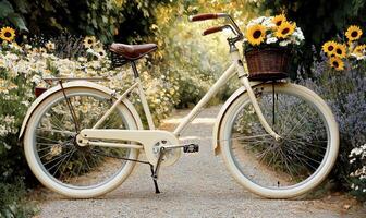 Classic bicycle in a garden path photo