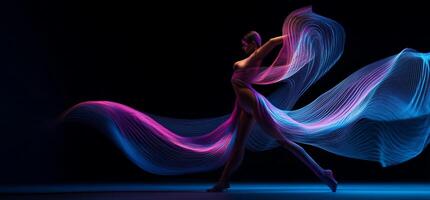 A female dancer, ethereal and vibrant, in dynamic movement photo