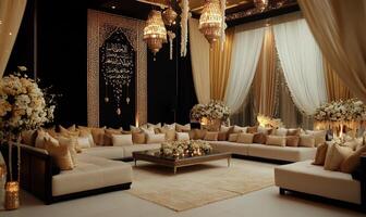 Luxurious, elegant seating area with intricate decor photo