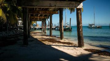 Beach Pier Underneath Wooden Structures photo