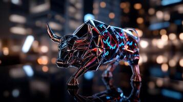 Bull market statue, futuristic design. Financial symbol photo