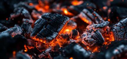 Close up of charcoal burning on a black background photo