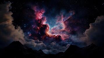 Majestic nebula cloaked by mountains and clouds in the night sky photo