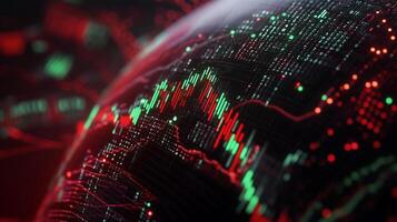 Global financial data visualized on a digital globe. Interactive stock market analysis, worldwide trends, and economic indicators displayed as digital charts overlaid on a 3D model of the earth photo