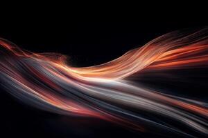Abstract flowing lines of orange and gray on black background. Dynamic, smooth, ethereal, futuristic, digital, and artistic representation of energy, movement, and waves photo