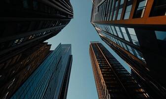 Tall buildings in the city with a blue sky photo