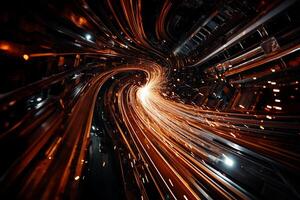 Abstract tunnel of speed and light. Rapid motion, futuristic, intense energy, digital art, technological vortex photo